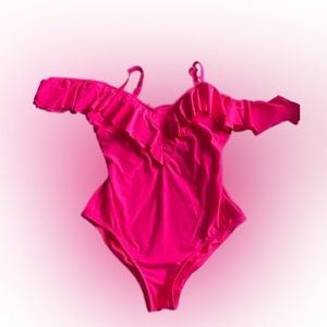 One piece bathing suit with ruffle top